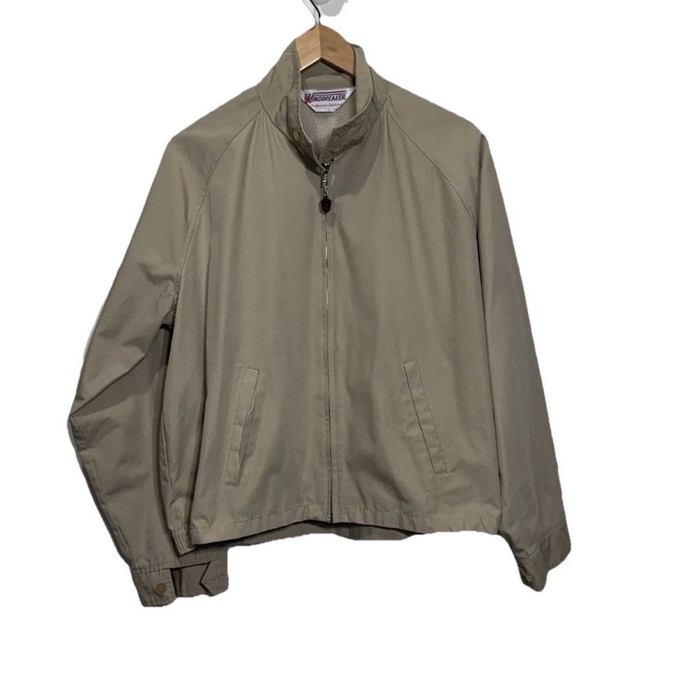 * Vintage 70s 80s Windbreaker Men’s Bomber Jacket Beige Khaki Light 48 XL